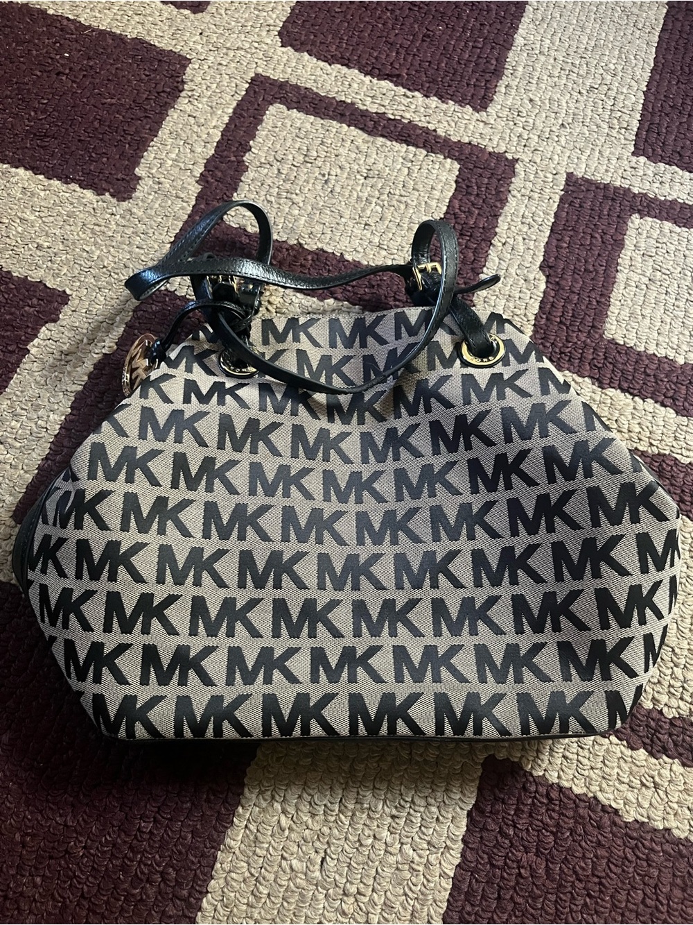 Michael Kors Black and Cream MK Monogram Tote